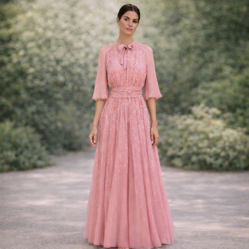 Giambattista Valli silk gown pink floral Maxi Dress, Garden Party, Wedding, Sz 8 - Picture 2 of 13